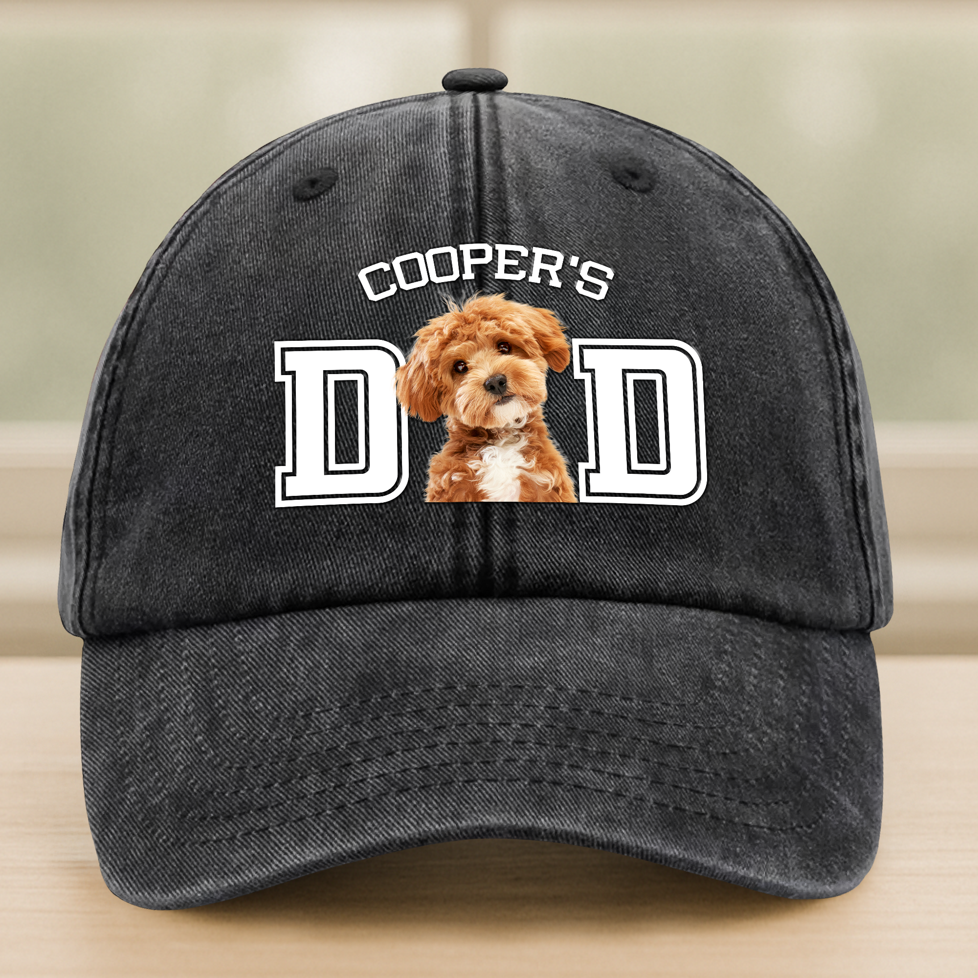 Custom Photo Dog Cat Dad Washed Denim Baseball Cap Ha75 4JKSN