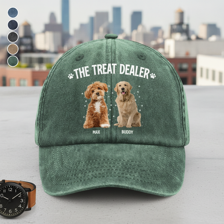 Custom Dog Photo The Treat Dealer Washed Denim Baseball Cap Ha75 PV2KK