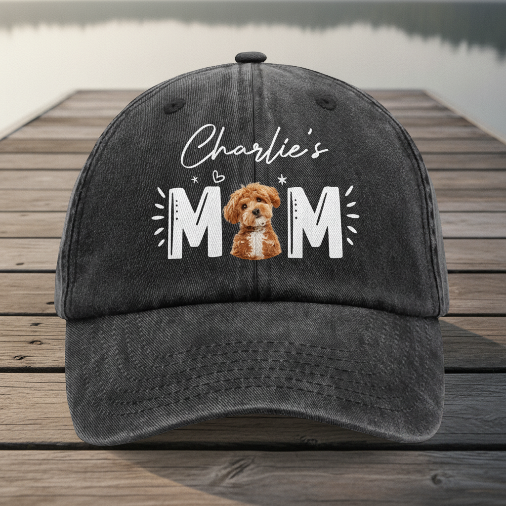 Custom Photo Dog Cat - Dog Mom Cat Mom Washed Denim Baseball Cap Ha75 R2MAH