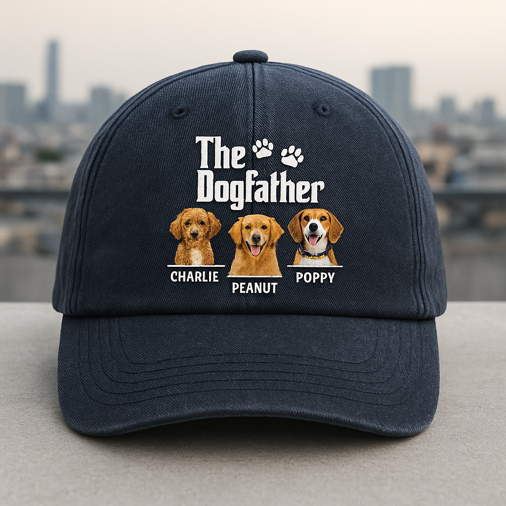 Custom Dog Photo The Dog Father Washed Denim Baseball Cap D8FXR