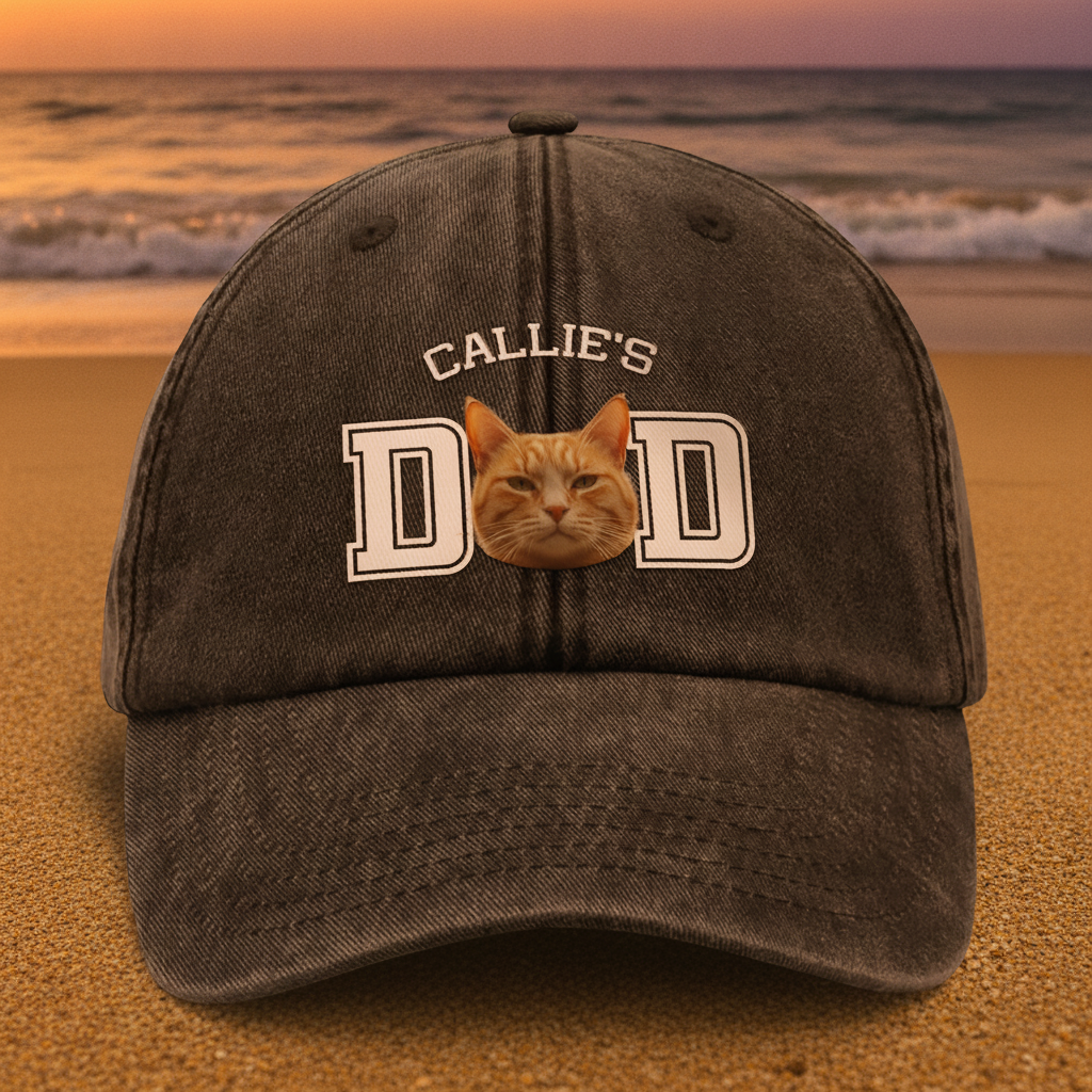 Custom Photo Dog Cat Dad Washed Denim Baseball Cap Ha75 4JKSN