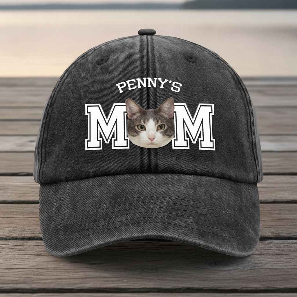 Custom Photo Dog Cat Dad Washed Denim Baseball Cap Ha75 4JKSN