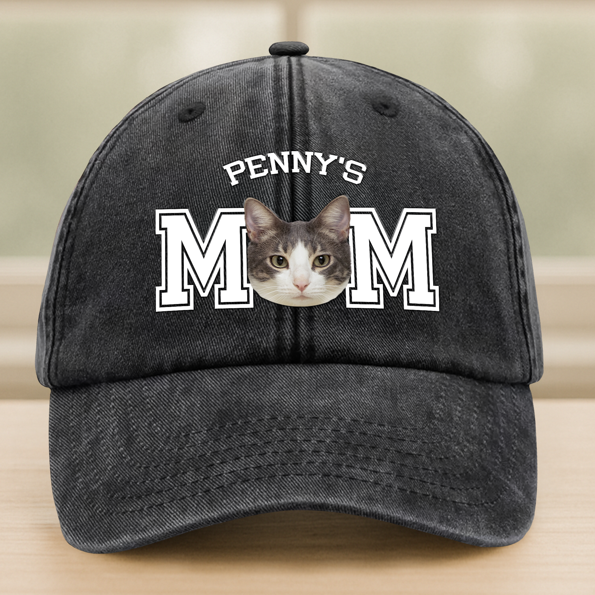 Custom Photo Dog Cat Dad Washed Denim Baseball Cap Ha75 4JKSN
