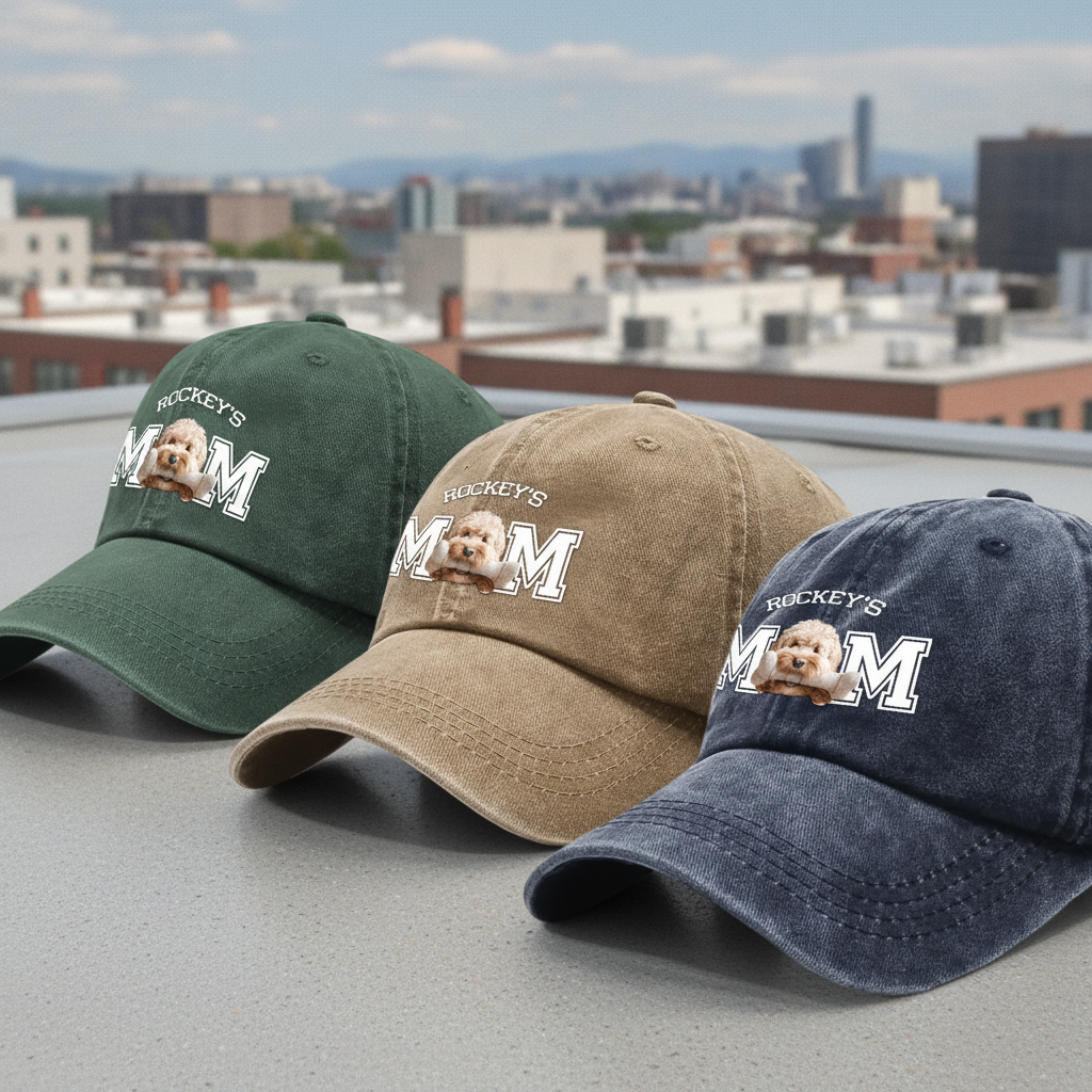 Custom Photo Dog Cat Dad Washed Denim Baseball Cap Ha75 4JKSN