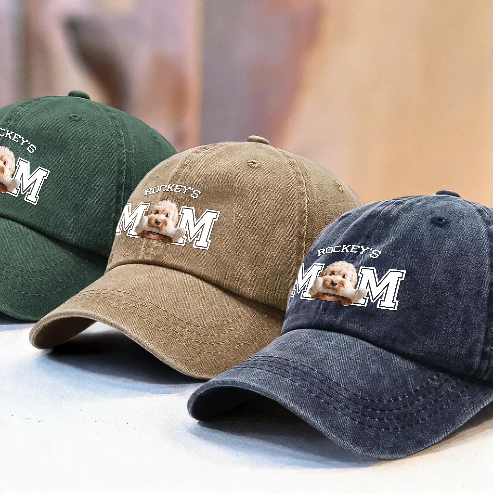 Custom Photo Dog Cat Dad Washed Denim Baseball Cap Ha75 4JKSN