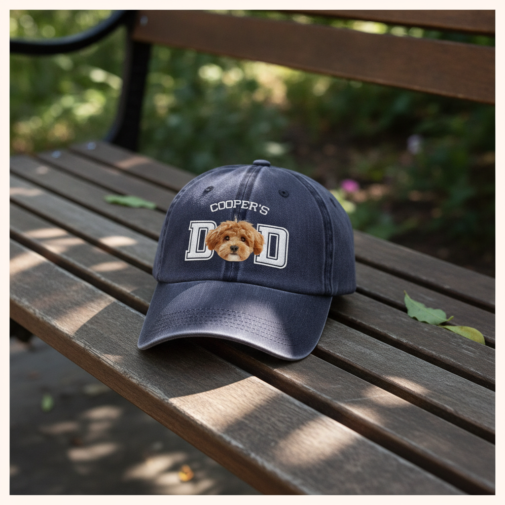 Custom Photo Dog Cat Dad Washed Denim Baseball Cap Ha75 4JKSN