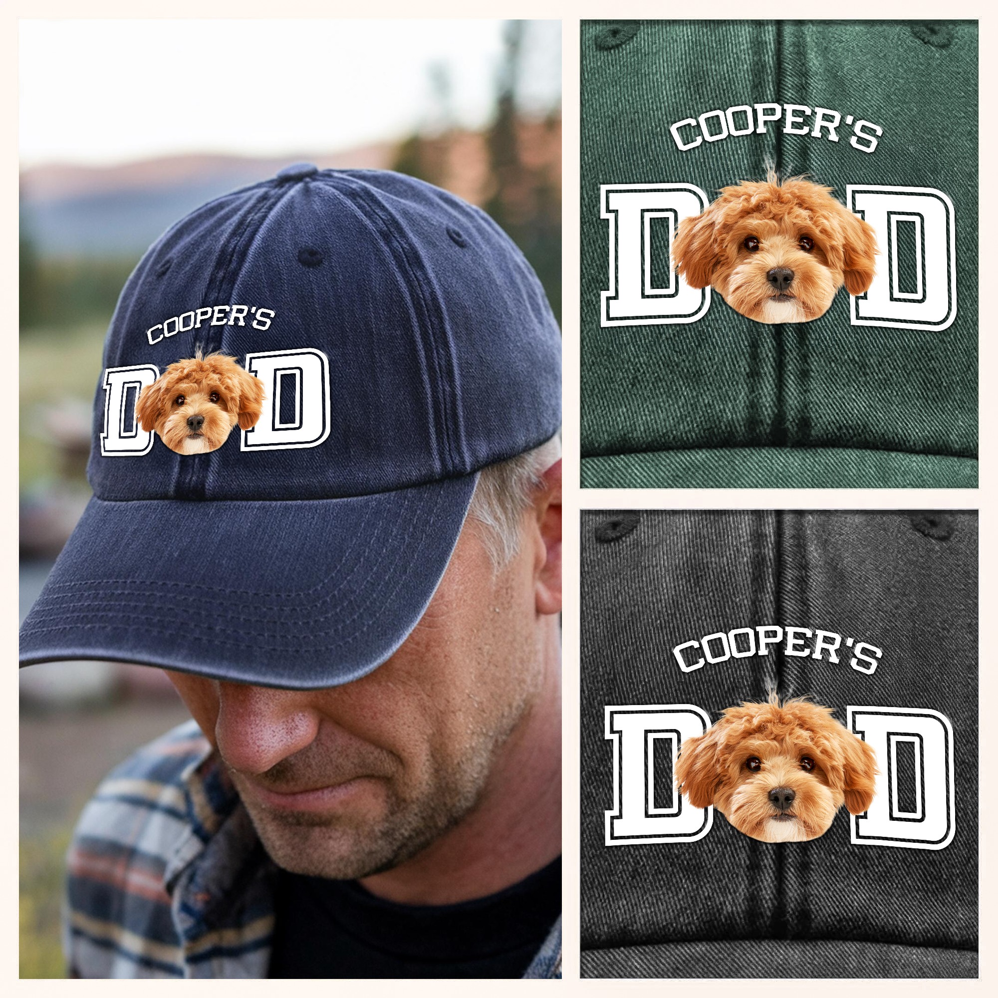Custom Photo Dog Cat Dad Washed Denim Baseball Cap Ha75 4JKSN