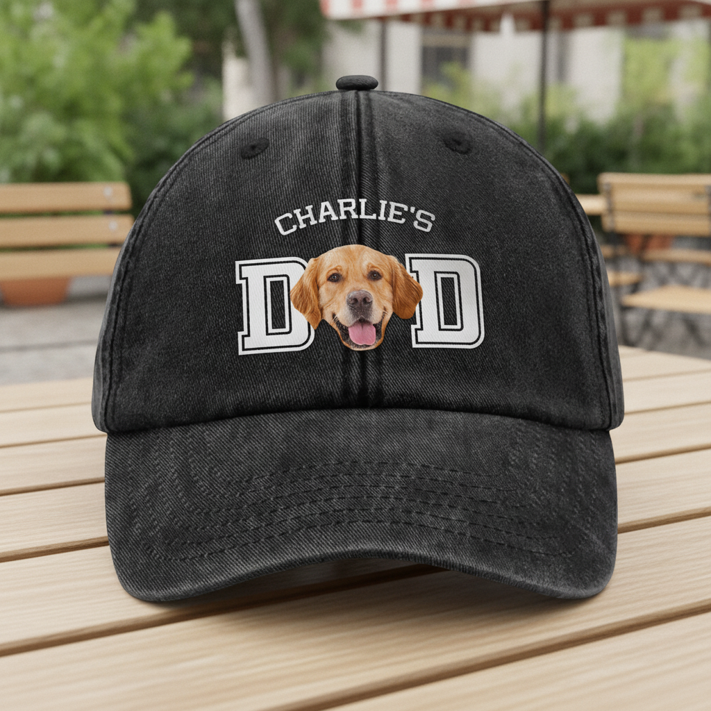 Custom Photo Dog Cat Dad Washed Denim Baseball Cap Ha75 4JKSN