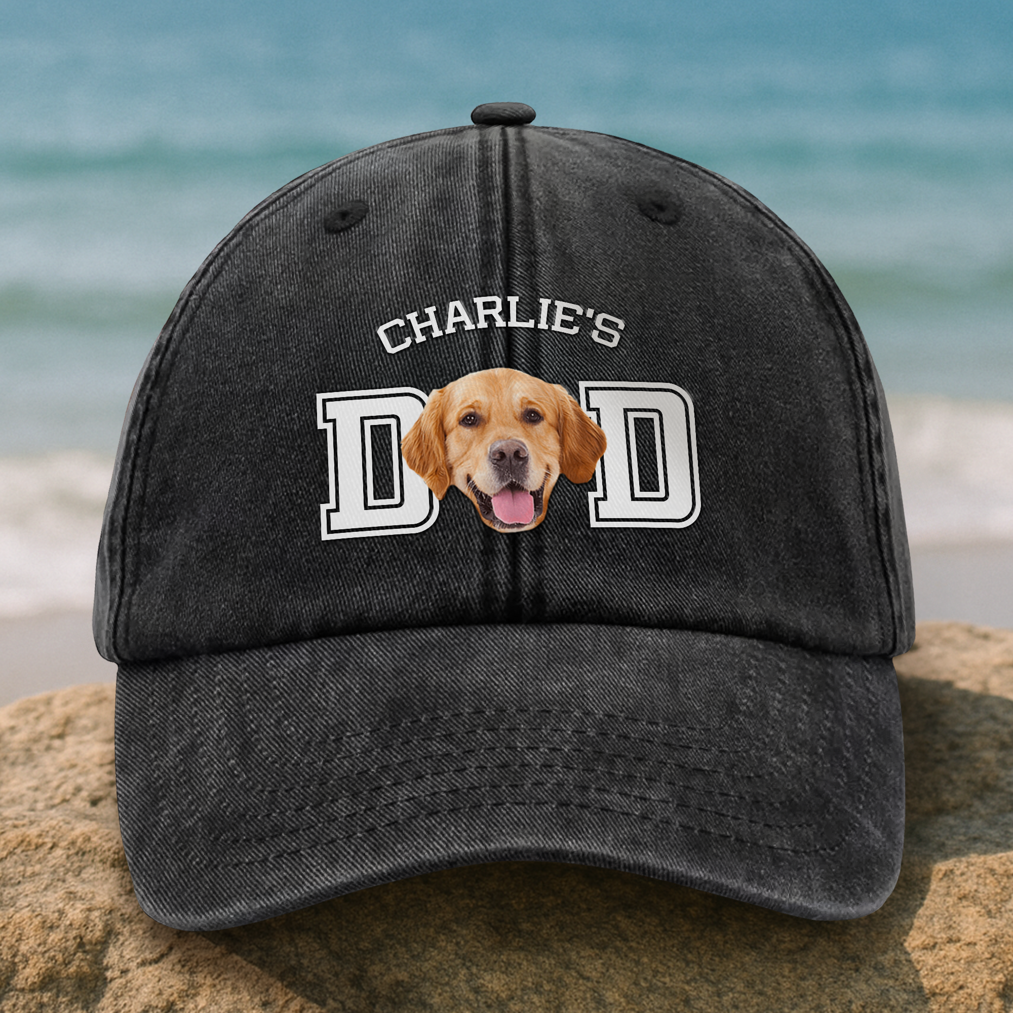 Custom Photo Dog Cat Dad Washed Denim Baseball Cap Ha75 4JKSN