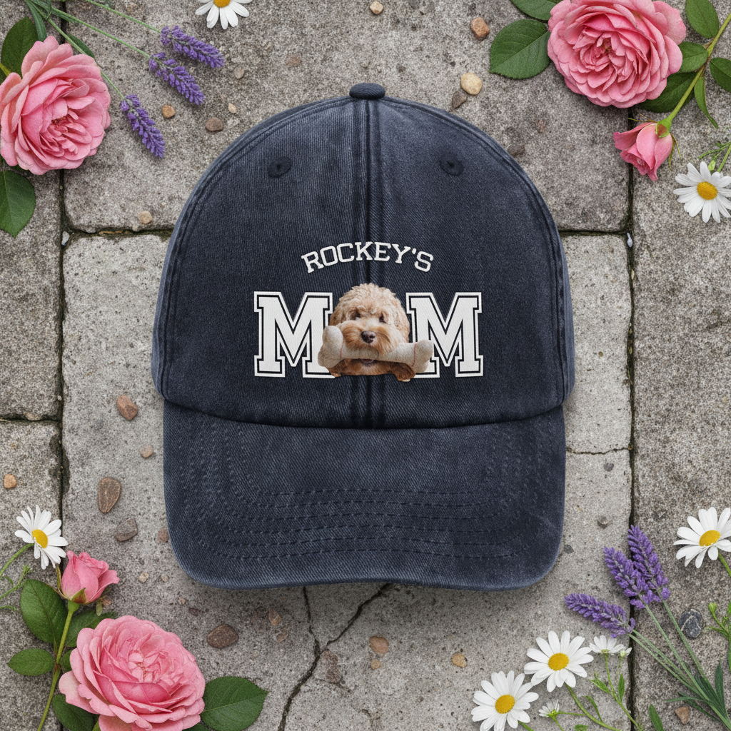 Custom Photo Dog Cat Dad Washed Denim Baseball Cap Ha75 4JKSN