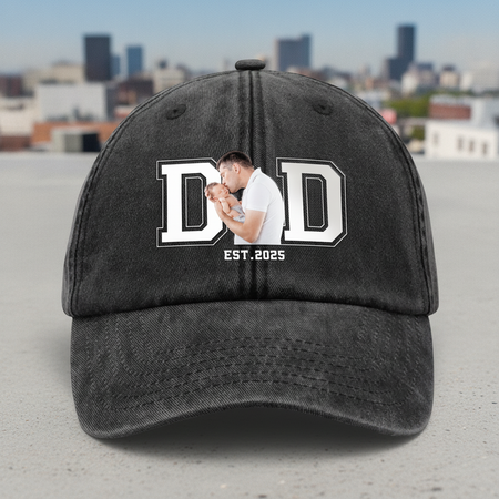 Custom Photo Dad & Kid Washed Denim Baseball Cap Father'S Day, FJ7G5
