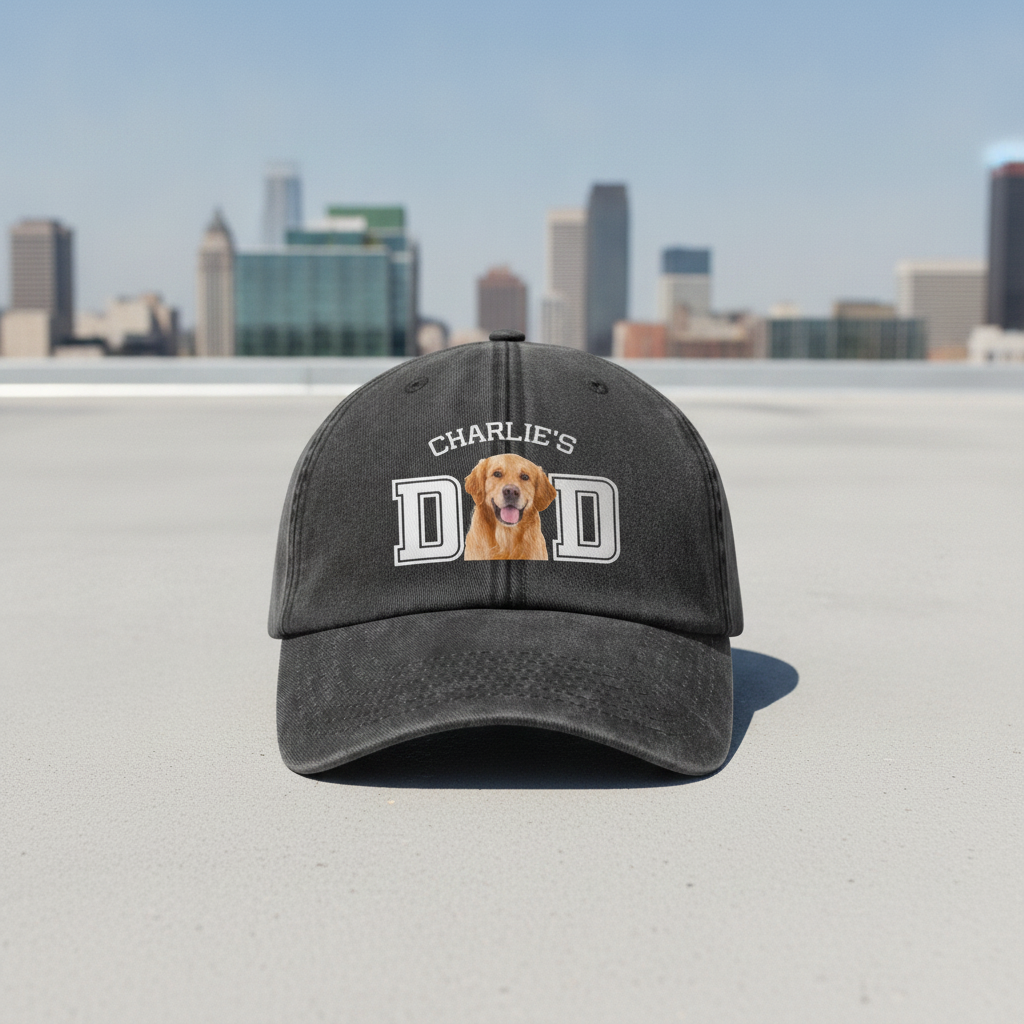 Custom Photo Dog Cat Dad Washed Denim Baseball Cap Ha75 4JKSN