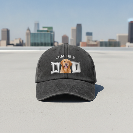 Custom Photo Dog Cat Dad Washed Denim Baseball Cap Ha75 4JKSN