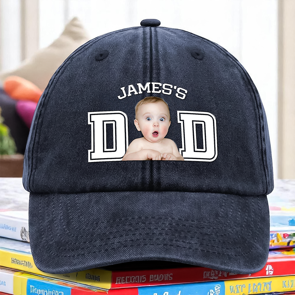 Custom Photo Kid Dad Washed Denim Baseball Cap Ha75 N2RRM