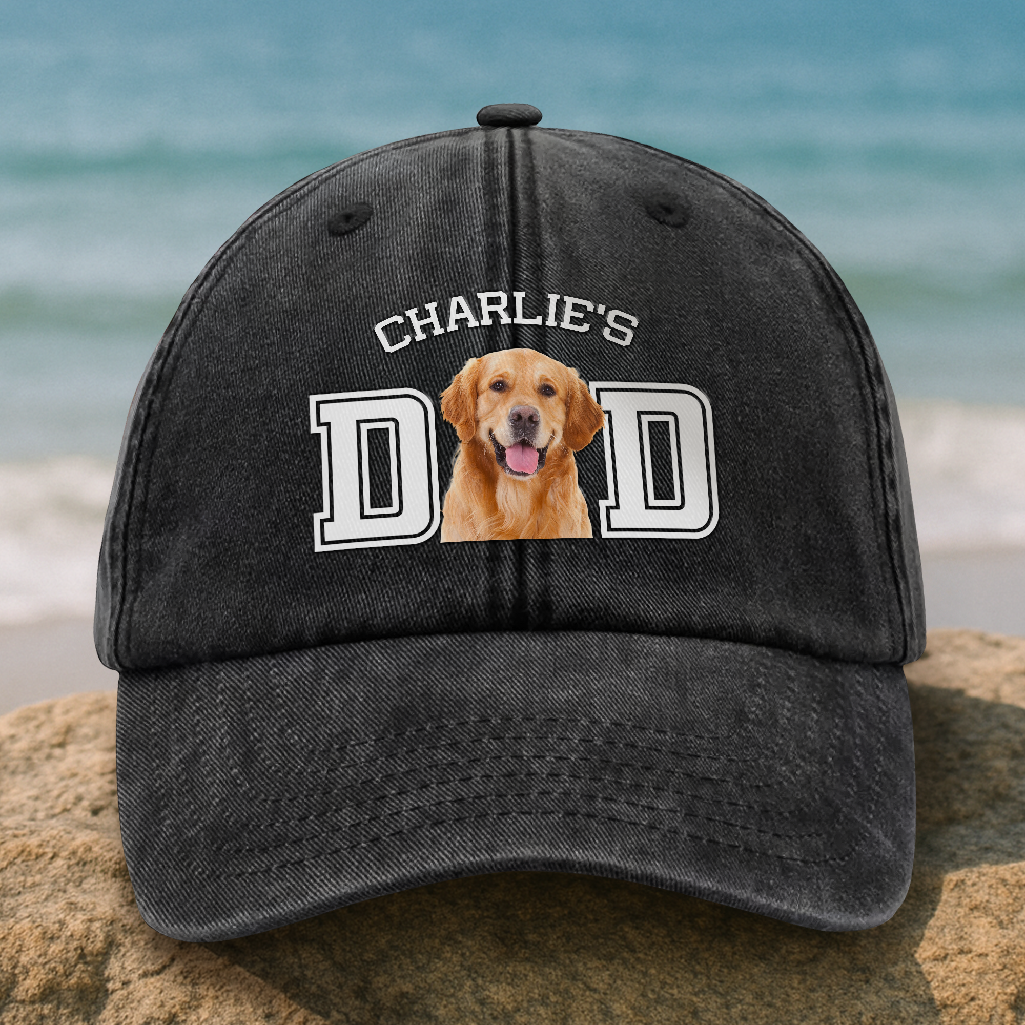 Custom Photo Dog Cat Dad Washed Denim Baseball Cap Ha75 4JKSN