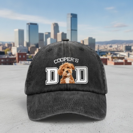 Custom Photo Dog Cat Dad Washed Denim Baseball Cap Ha75 DSMCC