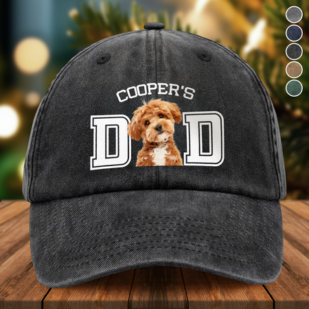 Custom Photo Dog Cat Dad Washed Denim Baseball Cap Ha75 DSMCC