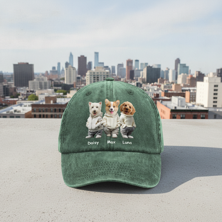 Custom Photo And Name Dog Washed Denim Baseball Cap For Dog Pet Lover Ha75 APVF7