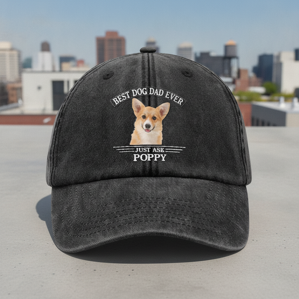 Custom Photo Best Dog Dad/Mom Ever Washed Denim Baseball Cap WTQTH