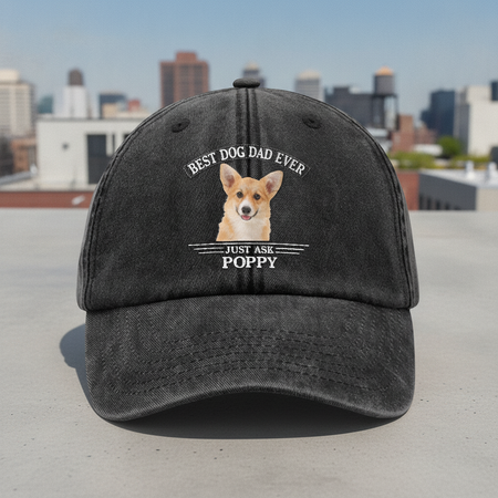 Custom Photo Best Dog Dad/Mom Ever Washed Denim Baseball Cap WTQTH