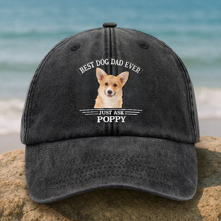 Custom Photo Best Dog Dad/Mom Ever Washed Denim Baseball Cap WTQTH