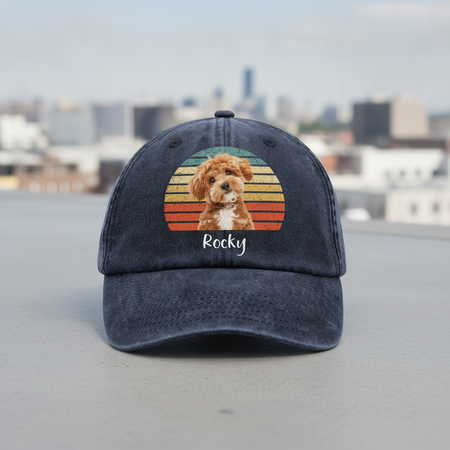 Custom Photo Dog Vintage Retro Washed Denim Baseball Cap Ha75 W35YZ