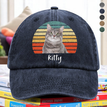 Custom Photo Cat Vintage Retro Washed Denim Baseball Cap Ha75 3VM9C