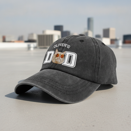 Custom Photo Cat Dad, Cat Mom Washed Denim Baseball Cap Ha75 HG3ZB