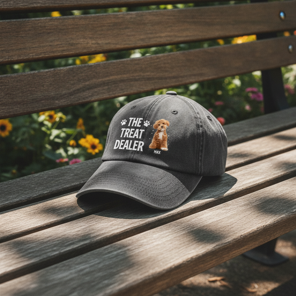 Custom Dog Photo The Treat Dealer Washed Denim Baseball Cap Ha75 PV2KK