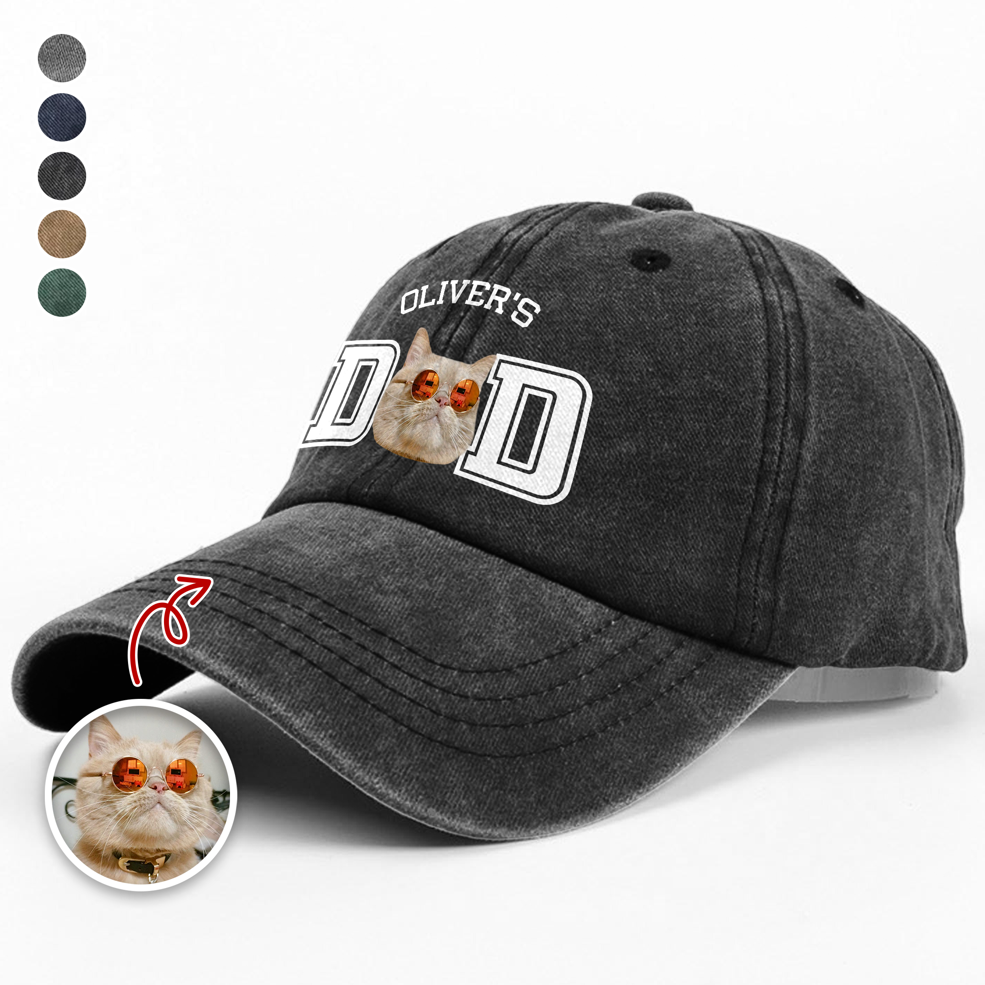 Custom Photo Cat Dad, Cat Mom Washed Denim Baseball Cap Ha75 HG3ZB