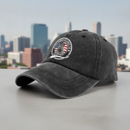 Custom Photo Human Belongs To Cat Washed Denim Baseball Cap Ha75 B2KAR