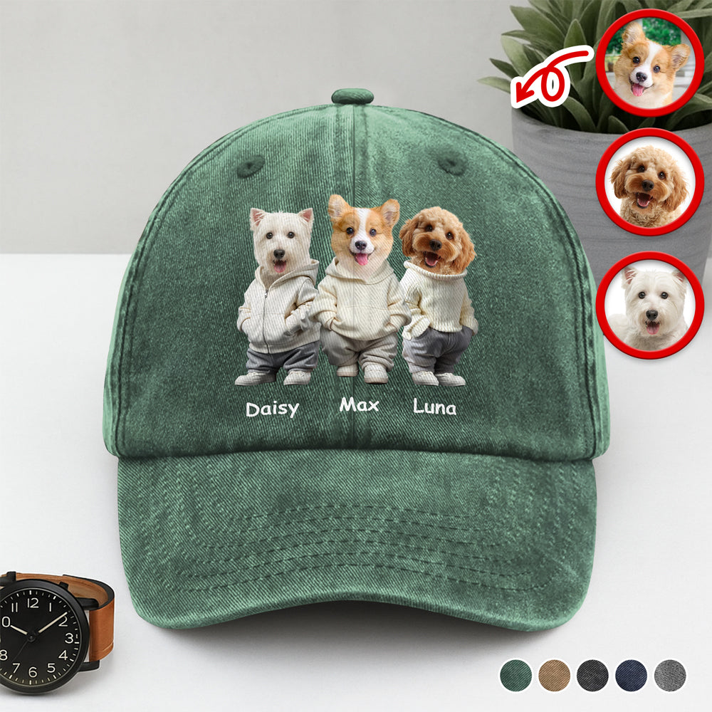 Custom Photo And Name Dog Washed Denim Baseball Cap For Dog Pet Lover Ha75 APVF7