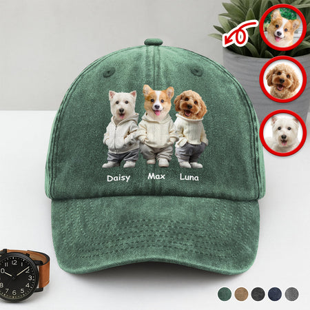 Custom Photo And Name Dog Washed Denim Baseball Cap For Dog Pet Lover Ha75 APVF7