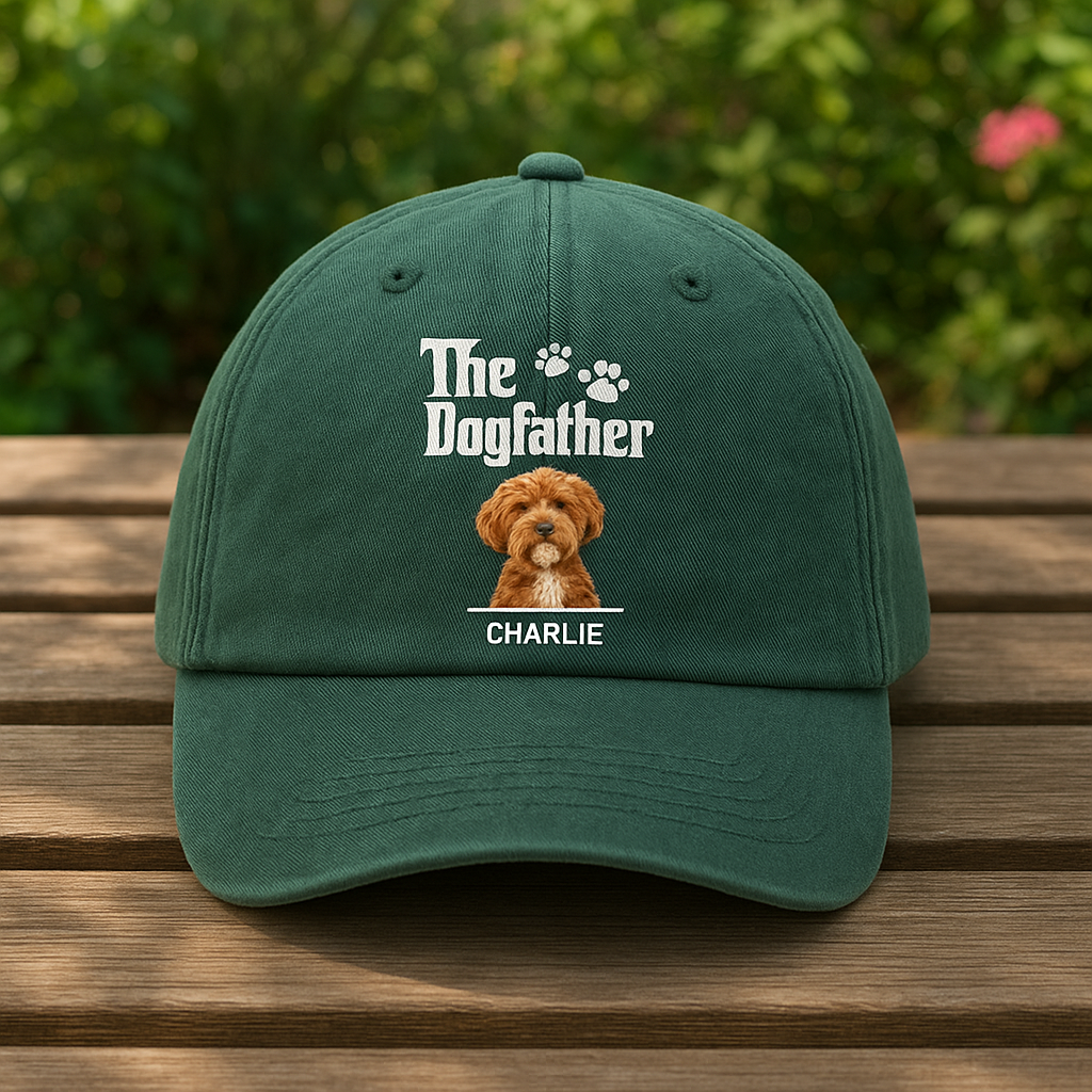 Custom Dog Photo The Dog Father Washed Denim Baseball Cap D8FXR