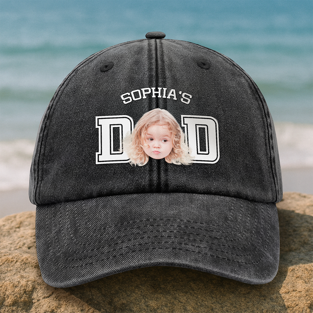 Custom Photo Kid Dad Washed Denim Baseball Cap Ha75 N2RRM