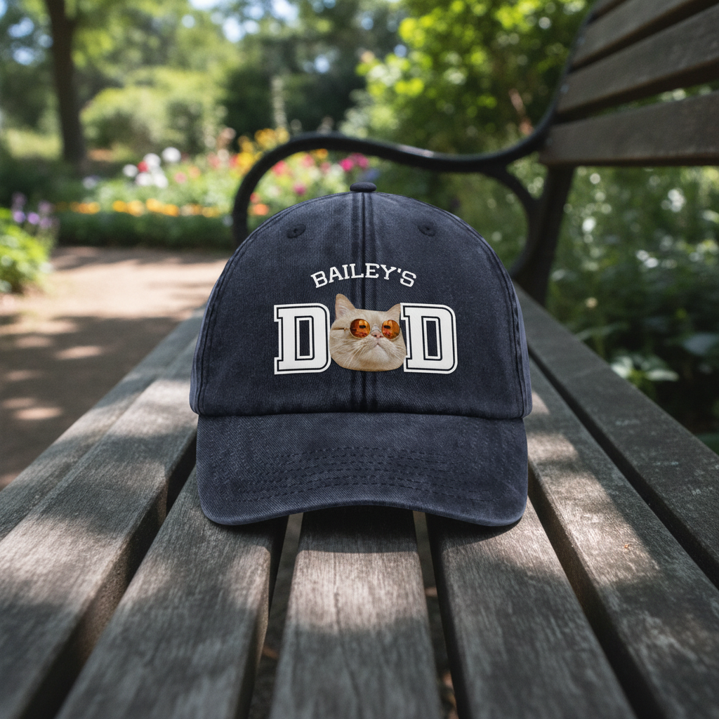 Custom Photo Dog Cat Dad Washed Denim Baseball Cap Ha75 4JKSN