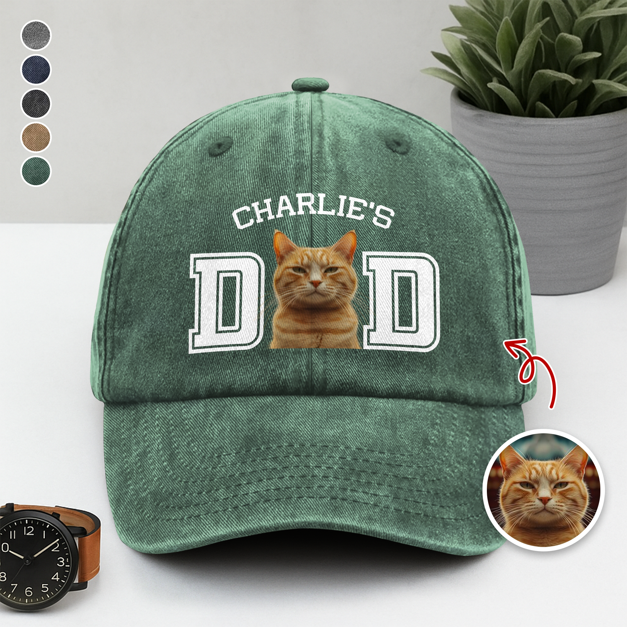 Custom Photo Cat Dad, Cat Mom Washed Denim Baseball Cap Ha75 HG3ZB