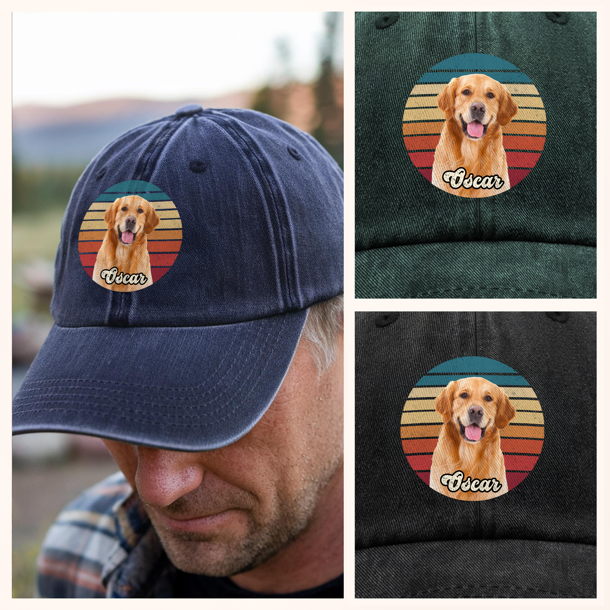 Custom Dog Cat Photo Retro Washed Denim Baseball Cap Personalized VDF83