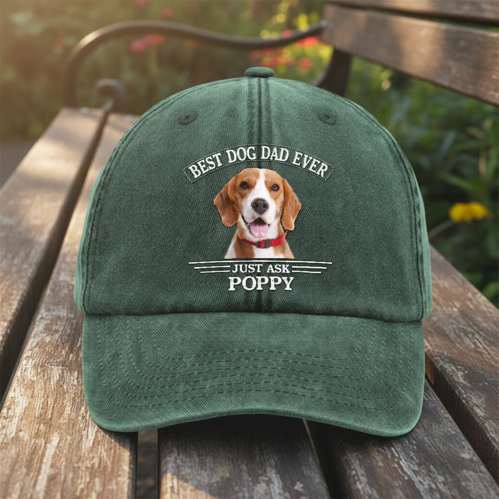 Custom Photo Best Dog Dad/Mom Ever Washed Denim Baseball Cap WTQTH