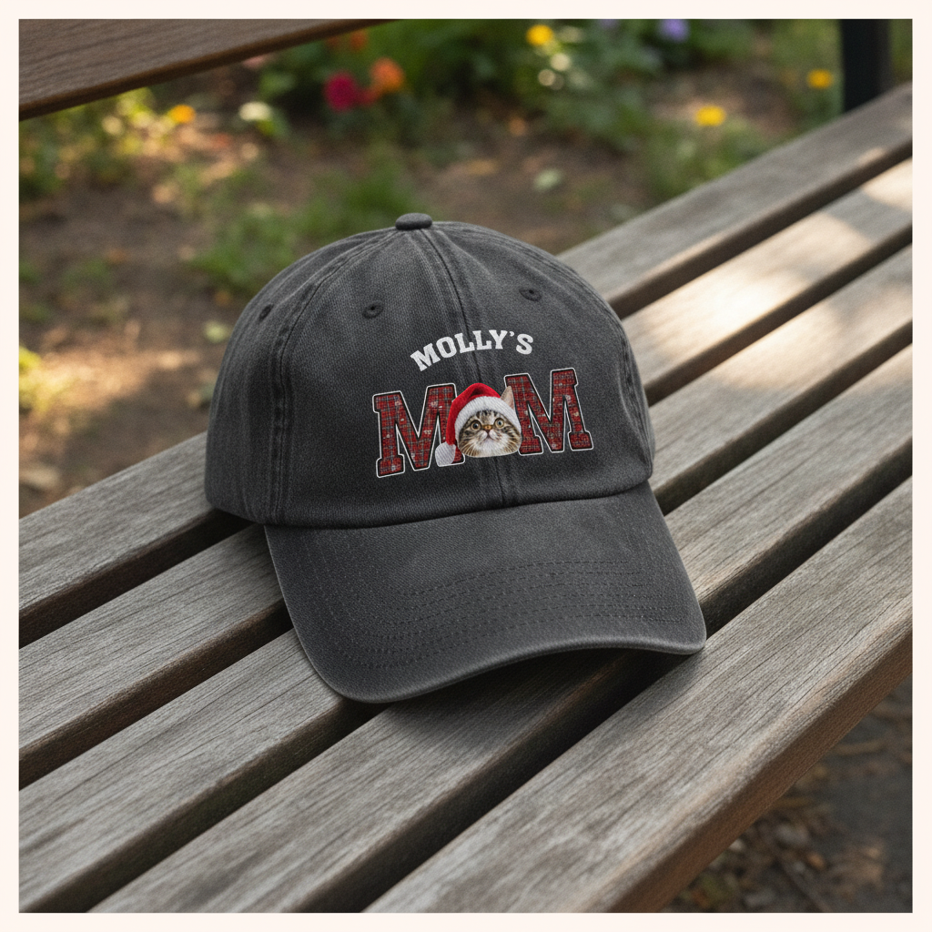 Custom Dog Cat Face Washed Denim Baseball Cap Christmas NYXRX