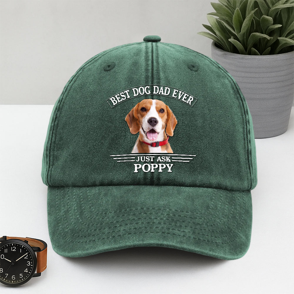 Custom Photo Best Dog Dad/Mom Ever Washed Denim Baseball Cap WTQTH