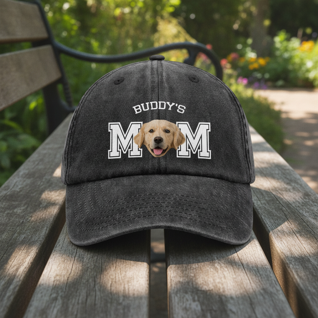 Custom Photo Dog Cat Dad Washed Denim Baseball Cap Ha75 DSMCC