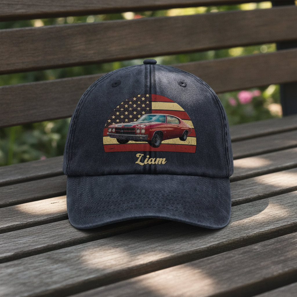 Custom Photo Vintage Retro Car Washed Denim Baseball Cap Ha75 M39W8