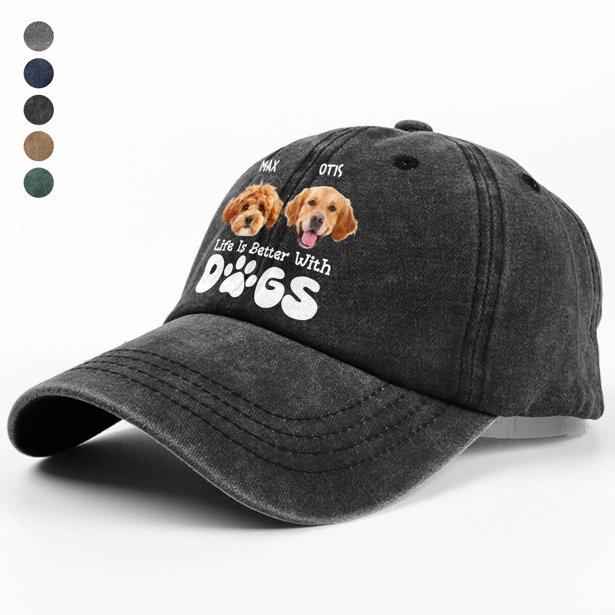 Custom Photo Life Is Better With Dogs Washed Denim Baseball Cap Ha75 UQ3G3
