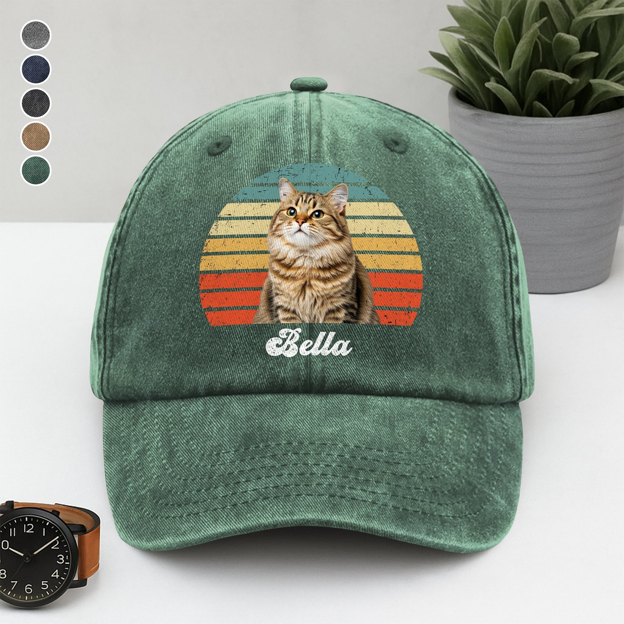 Custom Photo Cat Vintage Retro Washed Denim Baseball Cap Ha75 3VM9C