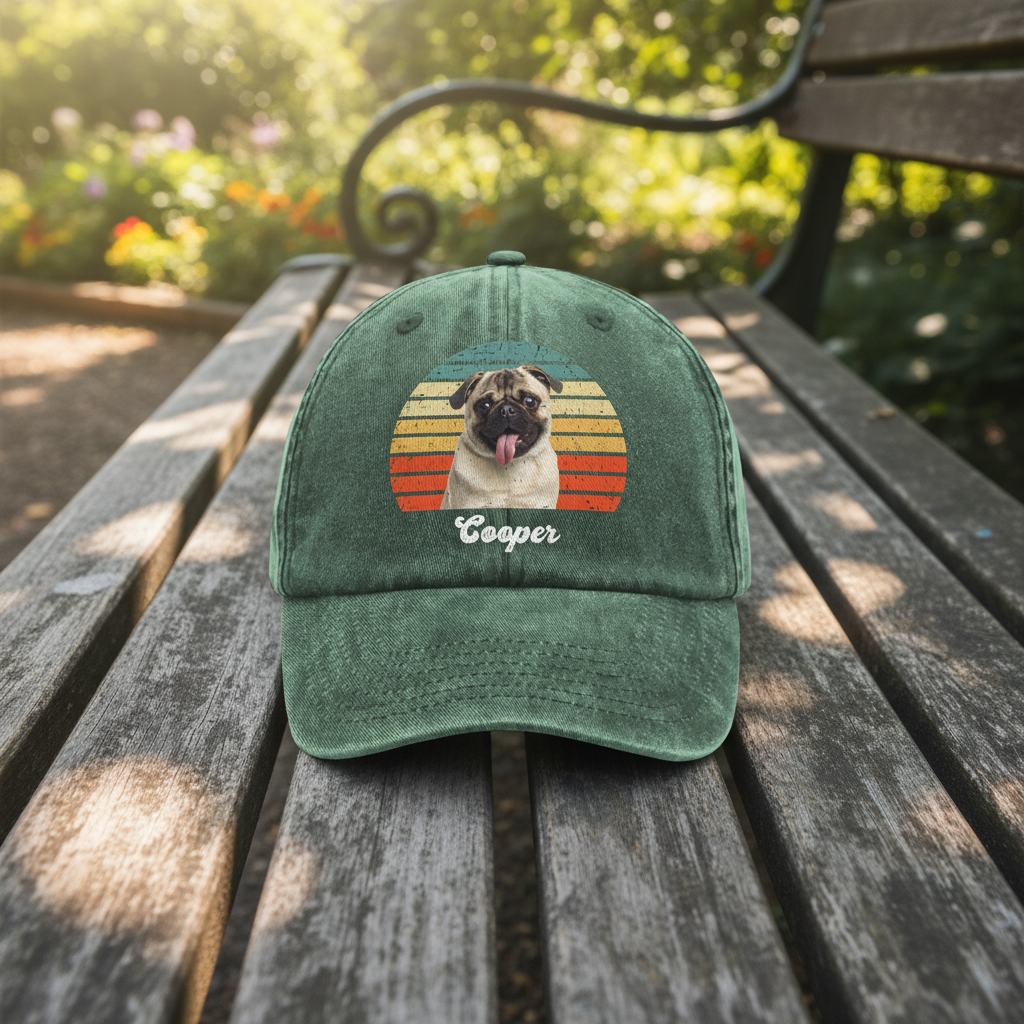 Custom Photo Dog Vintage Retro Washed Denim Baseball Cap Ha75 W35YZ