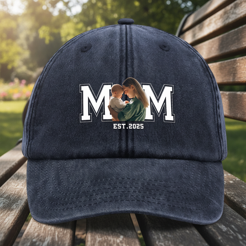 Custom Photo Dad & Kid Washed Denim Baseball Cap Father'S Day, FJ7G5