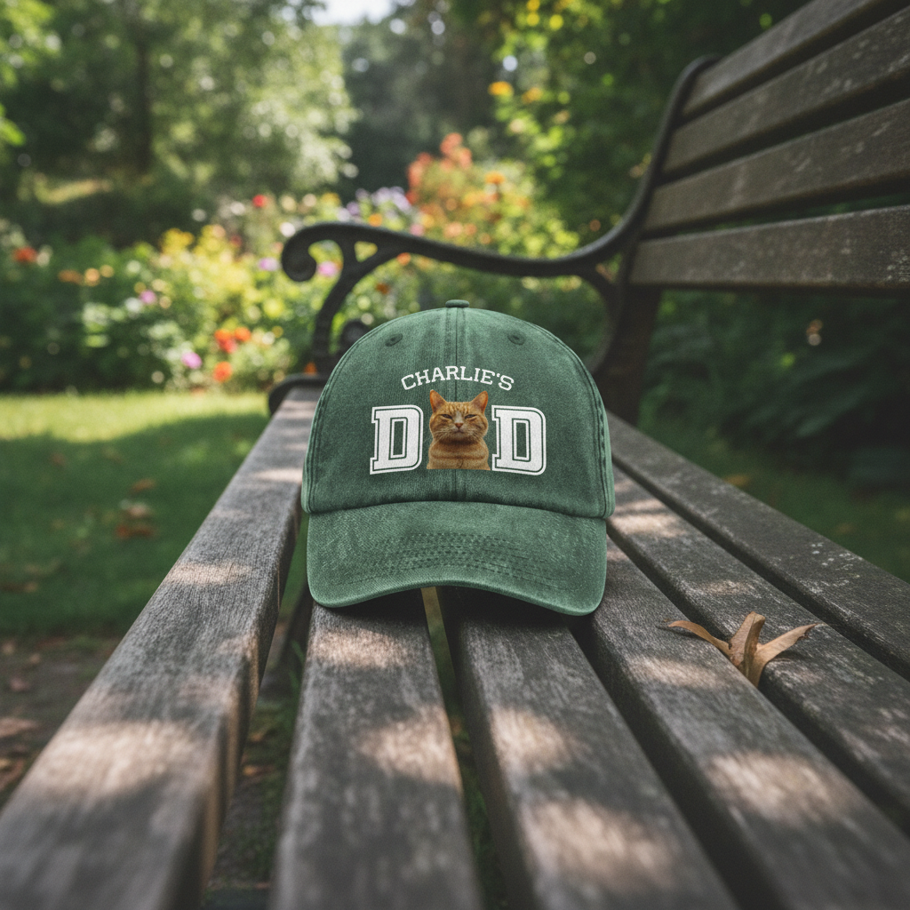 Custom Photo Cat Dad, Cat Mom Washed Denim Baseball Cap Ha75 HG3ZB