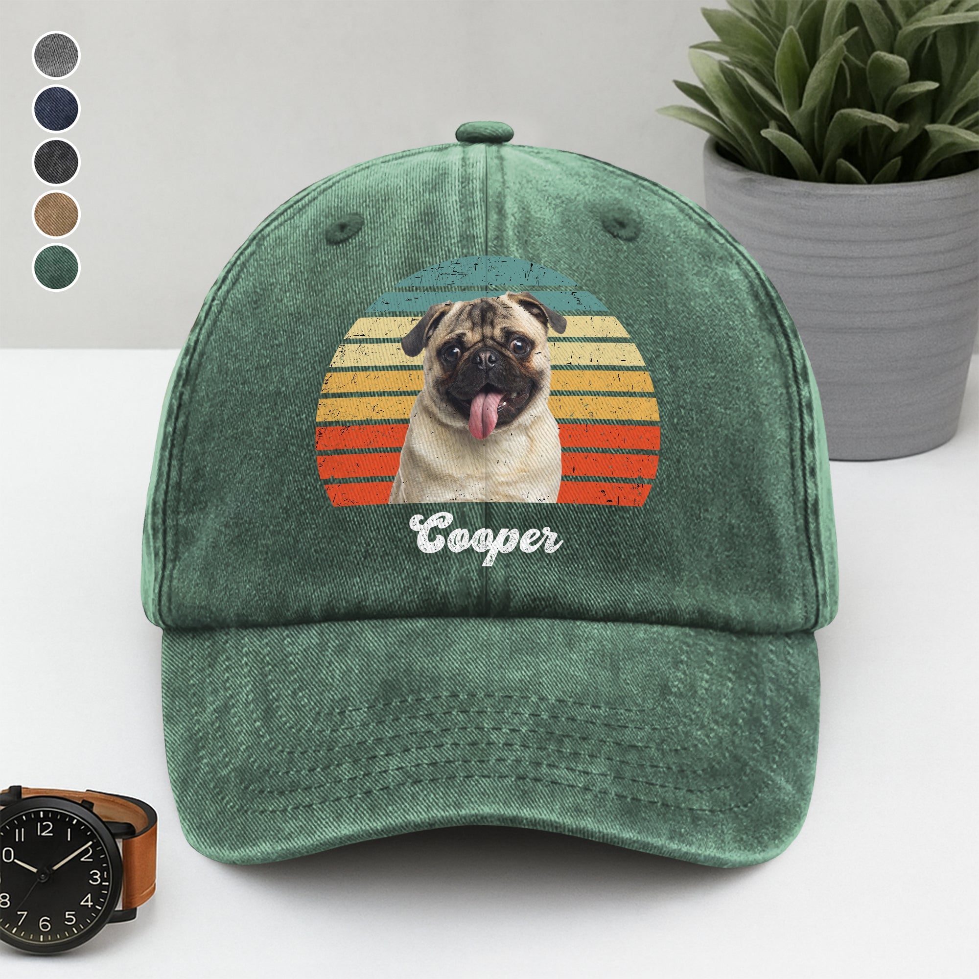 Custom Photo Dog Vintage Retro Washed Denim Baseball Cap Ha75 W35YZ