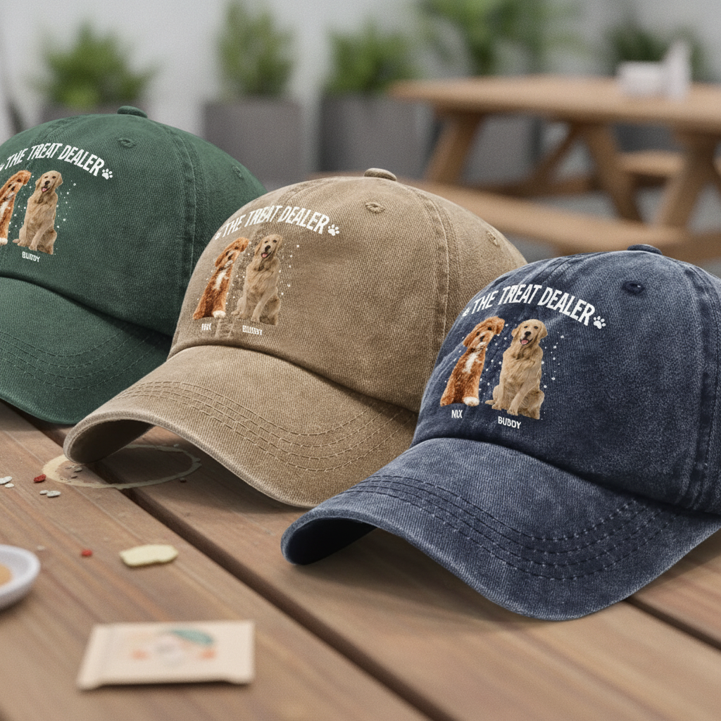 Custom Dog Photo The Treat Dealer Washed Denim Baseball Cap Ha75 PV2KK